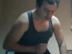 Hot dude jerking fast and shooting on desk